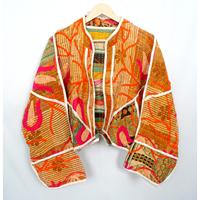 Chaqueta Reversible Kantha 100% Algodón, Chaqueta Abierta con Estampado Floral Hecha a Mano, Detalle Acolchado a Mano, Proceso de Tejido No Tejido