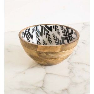 Handmade Mango Wood Serving Bowl with Printed Enamel Inlay Decorative Salad Fruit Bowl Eco-Friendly Kitchen Tableware Wood Bowl - Product Image 1