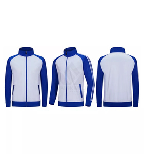 Ensemble de survêtement bleu et blanc pour homme, coupe régulière, respirant, en mélange de coton tricoté, à capuche, séchage rapide, pour entraînement athlétique urbain - Product Image 2