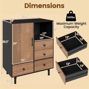 Credenza Moderna Stile Mid-Century con 4 Cassetti in MDF, Mobile Buffet Ecologico con Vetro per Sala da Pranzo e Soggiorno, Nero - Product Image 5