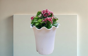 กระถางและกระถางต้นไม้ทรงกลมมันวาวสำหรับตกแต่งบ้านกระถางต้นไม้พลาสติกขอบคลื่นทรงสูงดีไซน์น่ารัก - Product Image 2