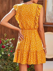 Robe longue d'été en mousseline pour femme, à manches courtes, imprimé floral, avec décolleté en V profond et drapé, taille unique, style décontracté - Product Image 3