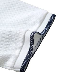 <b>Men's</b> White Short Sleeve Knitted <b>Polo</b> Shirt With <b>Black</b> Trim Button Front Casual Style Solid Color Breathable Fabric - Product Image 6