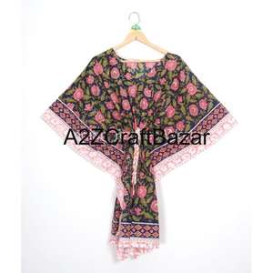 Caftán 100% Algodón con Diseño Floral Indio, Largo y Casual, para Usar sobre el Bikini, Ideal para Mamás en Verano, Otoño y Primavera - Product Image 1