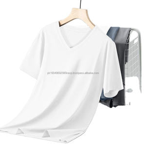 Camiseta de Cuello en V de Algodón Puro Personalizada OEM, Camiseta Informal de Color Sólido para Hombre, Verano, Ajustada - Product Image 1