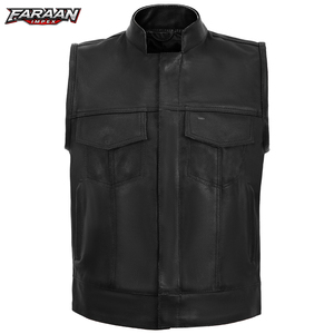 Custom Grade Cowhide Genuine <b>Leather</b> Motorcycle <b>Vest</b> <b>Men</b> Biker Waistcoat Cotton Filling Pocket Plus Size Winter Outer Wear - Product Image 1