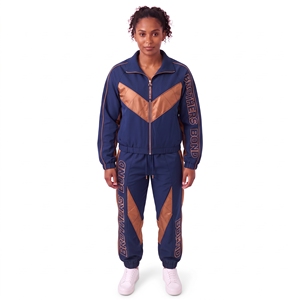 Conjunto deportivo personalizado para mujer en verde esmeralda y azul marino, chaqueta con panel de monograma, pantalones elásticos, 2 piezas, ropa deportiva informal. - Product Image 2