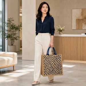 Sac fourre-tout en jute rayé personnalisé, de luxe, réutilisable, avec fermeture éclair, écologique, pour courses - Product Image 6
