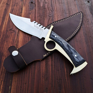 Cuchillo de caza hecho a mano con hoja fija, guardacuchillo de latón y mango de madera, para bushcraft, camping, supervivencia, cuchillo para exteriores, regalo para hombres - Product Image 3