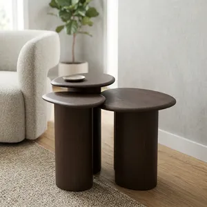 Modern Rattan <b>Nesting</b> Coffee <b>Table</b> Set Minimalist Living Room Furniture Round Design for Home Decor - Product Image 2
