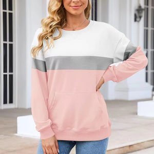 Sudaderas para mujer, ajuste cómodo, sudaderas transpirables con bolsillo frontal, sudaderas rosas y blancas para mujer - Product Image 2