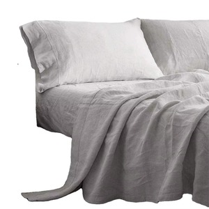 Ensemble de housse de couette en lin gris uni 100% lavable en machine pour usage domestique - Product Image 1