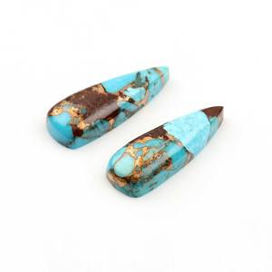 Cabujón de turquesa natural de lava Mohave cobre de 10x30mm, el más vendido, con base plana en forma de trillón, gema suelta para la fabricación de joyas y pendientes. - Product Image 2