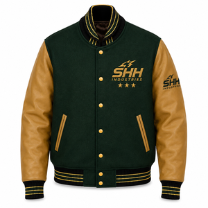 SHH INDUSTRIES Custom <b>Men</b> Varsity <b>Jacket</b> Embroidered Logo Letterman Baseball Bomber <b>Jacket</b> PU Leather Sleeves Wholesale - Product Image 1