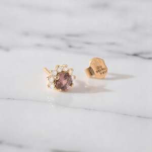 Boucles d'oreilles clous en tourmaline, forme ronde, argent sterling 925, plaqué or 14 carats, bijoux délicats, cadeau pierre de naissance - Product Image 1