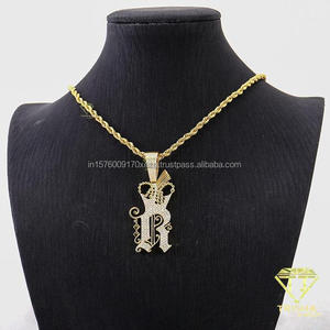 Colgante con inicial R en letras gruesas con cadena, diseño intrincado, elegante collar llamativo, joyería para venta al por mayor - Product Image 2