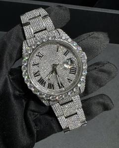 Montre Hip Hop de Luxe Iced Out, Cadran Romain en Acier Inoxydable Argenté avec Diamants, Style Bling Bling Rapper, Mouvement ETA, Boîtier 40mm - Product Image 4
