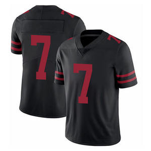 Custom Men's Black American Football Jersey Number 7 <b>Red</b> V-Neck Short Sleeve Moisture Wicking Polyester Team Uniform - Product Image 1