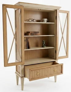 Contemporary <b>Solid</b> Mahogany <b>Wood</b> <b>Bookcase</b> Display Cabinet with Glass Doors Storage Drawer Home Office Living Room Bedroom School - Product Image 2