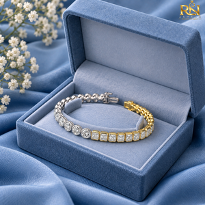 สร้อยข้อมือเพชรทรงกลมแบบ Asscher Cut เพาะเลี้ยงในห้องปฏิบัติการ รูปทรงคู่ |   สร้อยข้อมือ Eternity Link ทองคำแท้ 9K 14K 18K ดีไซน์หรูหรา - Product Image 4