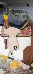 Silla de montar de cuero genuino para equitación western, para carreras de barriles, con cabezada a juego, para mayoristas, de temporada - Product Image 2