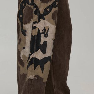 Pantalon de jogging Scorpion marron délavé coupe droite avec cordon de serrage, imprimé personnalisé éco-responsable, style streetwear pour homme - Product Image 3
