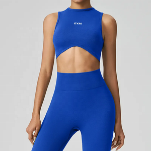 Conjunto de Yoga de 2 Piezas, Top Corto de Cintura Alta y Leggings Largos, Color Sólido, Espalda Descubierta, Ropa Deportiva para Mujer - Product Image 5
