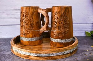 Corne de Viking en bois naturel poli, faite à la main, étanche, rustique, médiévale, écologique, objet d'art de collection, gravée sur mesure - Product Image 2