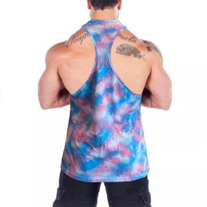 Camiseta sin mangas de punto con cuello redondo y estampado tie-dye para hombre, con logo personalizado, transpirable, informal, azul, rosa, morado. - Product Image 2