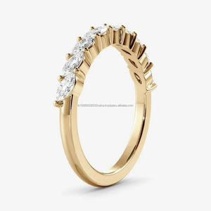 Bague de fiançailles ou de mariage en moissanite taille marquise demi-éternité en or jaune 14 carats, bague assortie empilable pour cadeau d'anniversaire - Product Image 5