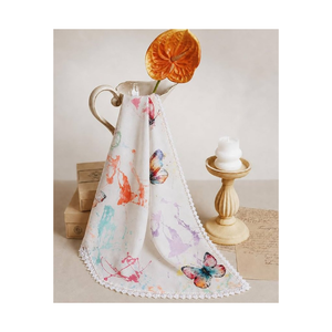 Serviette en coton à imprimé papillon coloré, bordure en dentelle, 40x40cm, 180 GSM, idéale pour les mariages, les dîners et la vente en gros. - Product Image 1
