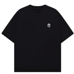 Camiseta de Manga Corta Oversize para Hombre, Negra, con Logotipo Minimalista en el Pecho, Cuello Redondo de Algodón, Estilo Urbano Casual, Venta al Por Mayor - Product Image 1
