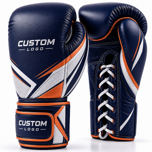 Gants de boxe à lacets bleu marine et orange, personnalisés, durables, tendance, pour la vente en gros 2026 - Product Image 1