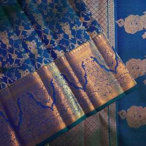 TENDANCE LICHI SOIE ZARI TISSAGE TRAVAIL SAREE AVEC CHEMISIER NON COUDU BLEU - Product Image 1