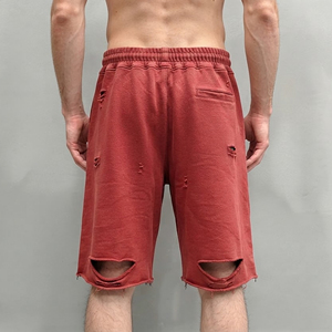 Shorts pour homme de qualité supérieure, écologiques, respirants, 100% coton, logo imprimé DTF personnalisé, poids lourd, grande taille, effet usé. - Product Image 5