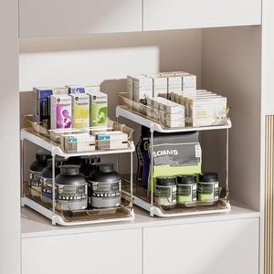Organizzatori impilabili a 2 livelli per lavabo, contenitori multiuso per dispensa da cucina e armadietto estraibile per medicinali - Product Image 3