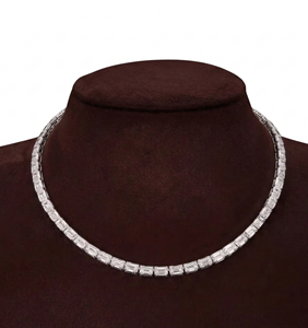 Collar Minimalista con Diamantes Cultivados en Laboratorio con Corte Esmeralda, Collar de Tenis de Oro Blanco Sólido de 10K/14K, Certificado IGI, Joyería de Lujo para Compromiso - Product Image 5