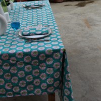 Nappe carrée en coton et lin imprimée, motif végétal moderne, lavable, pour extérieur, vert-bleu, rose, vert