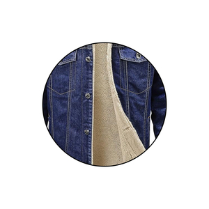 Veste en jean pour homme, coupe classique, col rabattu, doublure en sherpa, épaisse, style décontracté d'hiver, couleur unie, fermeture à boutons - Product Image 5