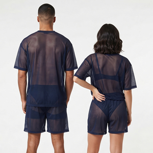 <b>Transparent</b> Mesh Summer <b>Shorts</b> Set <b>Men</b> Women Crew Neck T-Shirt And <b>Shorts</b> Lightweight Drop Shoulder Mesh Tee Tops - Product Image 2