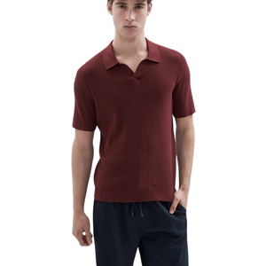 Polo de punto ondulado para hombre, manga corta, algodón premium, textura acanalada, corte ajustado, informal, elegante, para verano, venta al por mayor - Product Image 4