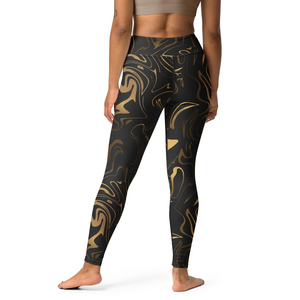 Leggings en velours taille haute longueur intégrale noir et or, extensibles, tissés, sportifs, pour femme, toutes saisons - Product Image 2