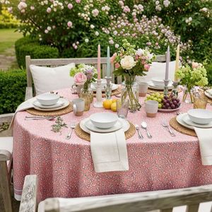 Nappe de table en coton 100% imprimé, design français, fabriquée à la main par un fabricant indien, couleur Harmony Peach, 220x220cm, pour la décoration. - Product Image 5