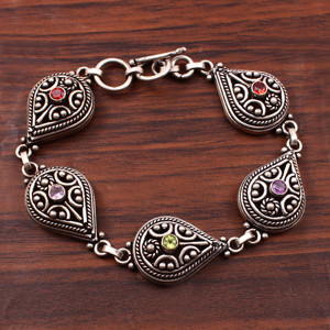 German Silver Beaded <b>Bracelet</b> with Garnet Design Trendy <b>Boho</b> Style Women's Gift - Product Image 4
