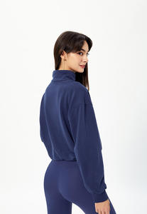 Ensemble sweat-shirt court beige demi-zippé et leggings assortis pour femme – Polaire épaisse de qualité supérieure, pull à manches longues, style athlétique - Product Image 3