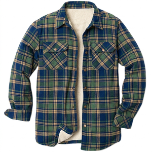 Custom OEM Men Sherpa Fleece <b>Lined</b> Plaid Flannel Shirt Jacket Winter Warm Cotton Outdoor Workwear <b>Coat</b> Wholesale ODM Manufacture - Product Image 1