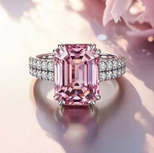925 Sterling <b>Silver</b> 18K Gold Plated <b>Emerald</b> Cut Pink Moissanite Luxury Gemstone Wedding Engagement <b>Ring</b> Third Party Certified - Product Image 3