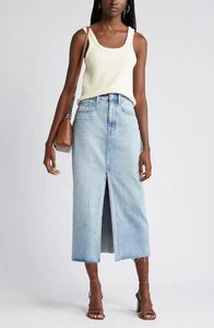 Nouvelle jupe en jean noire délavée pour femme, prête à être expédiée, style Y2K, avec poches, taille haute, boutonnée, longueur midi, décontractée, pour l'été - Product Image 2