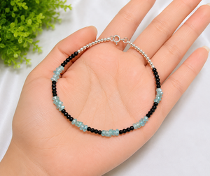 Natural Black Spinel & Apatite Bracelet, Handmade Gemstone Bracelets, Minimalist Crystal Bracelet Gemstone Adjustable Bracelet - Product Image 2