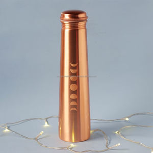 Tall Copper Water Bottle with Floral Etching Design Shinny <b>Mirror</b> Finish & <b>Plastic</b> Lid Pure Copper Bottle for Health Benefits - Product Image 6